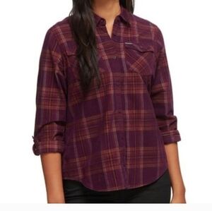 Women's Plum Plaid Button-Up Shirt Sz L